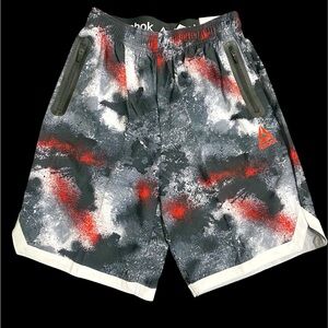 Reebok Gray, Red & White Performance Spray-Print Shorts